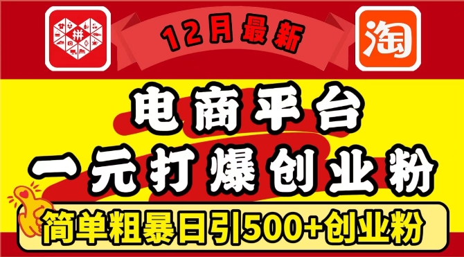 【第8743期】12月最新：电商平台1元打爆创业粉，简单粗暴日引500+精准创业粉