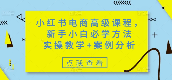 【第9053期】小红书电商高级课程，新手小白必学方法，实操教学+案例分析