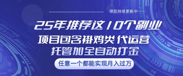 【第9100期】25年10个副业项目包含褂鸡类、代运营托管类、全自动打金类【揭秘】